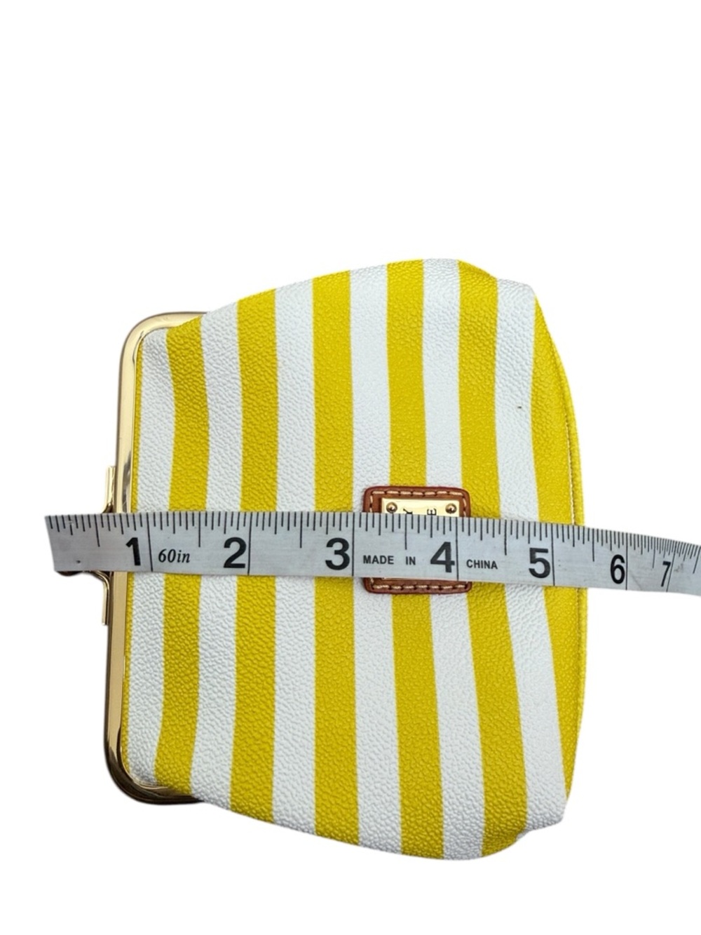 Dooney & Bourke Yellow White Stripe Kisslock Coin Purse Wallet - Picture 10 of 12
